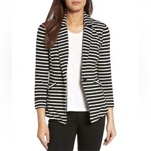 Caslon Blazer Striped Sweater Cardigan 100% Cotton Sz LP